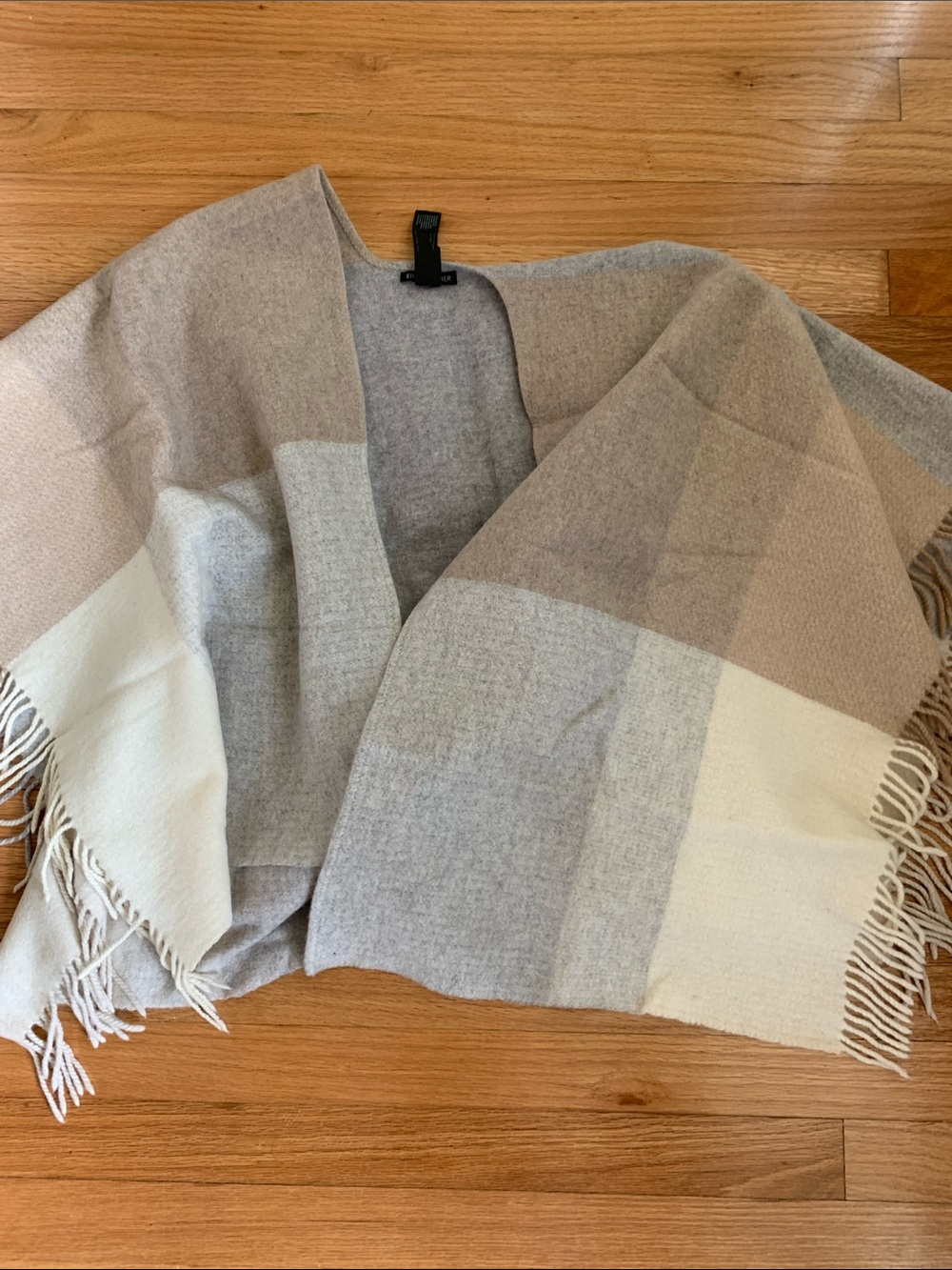 Eileen Fisher Neutral Colorblock Fringe Open Front Wrap